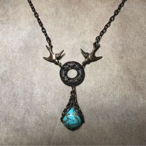 Handmade Bird Necklace with Faux Turquoise Focal